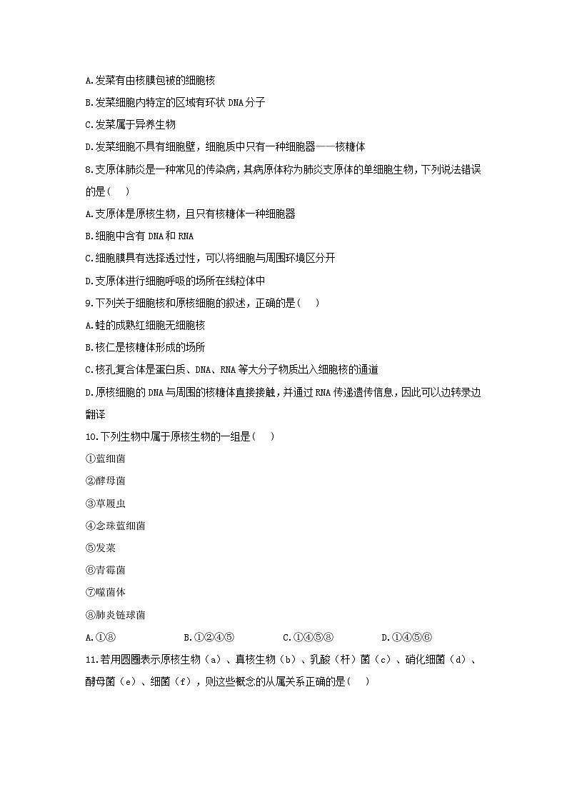 2022年高中生物2.6原核细胞内无成形的细胞核课时作业浙科版必修102