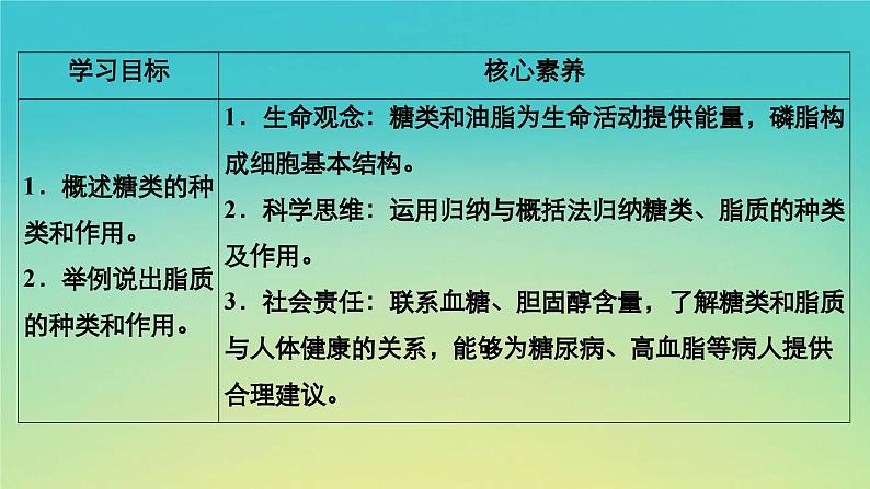 新教材高中生物第1章细胞的分子组成第2节生物大分子以碳链为骨架第1课时碳骨架糖类和脂质课件浙科版必修104