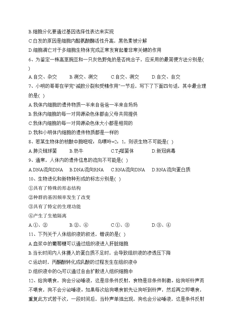 会泽县实验高级中学校2022-2023学年高二下学期月考（二）生物试卷（含答案）02