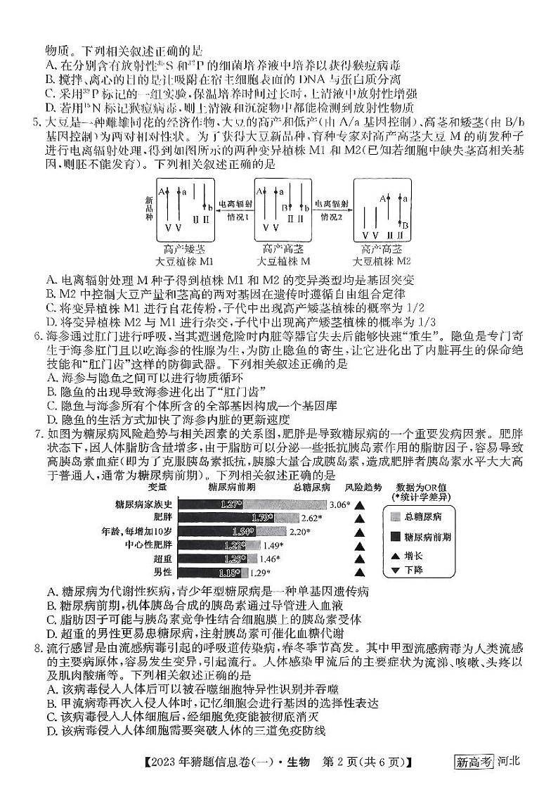 2022-2023学年河北省高三下学期猜题信息卷（一）生物试题PDF版含答案02