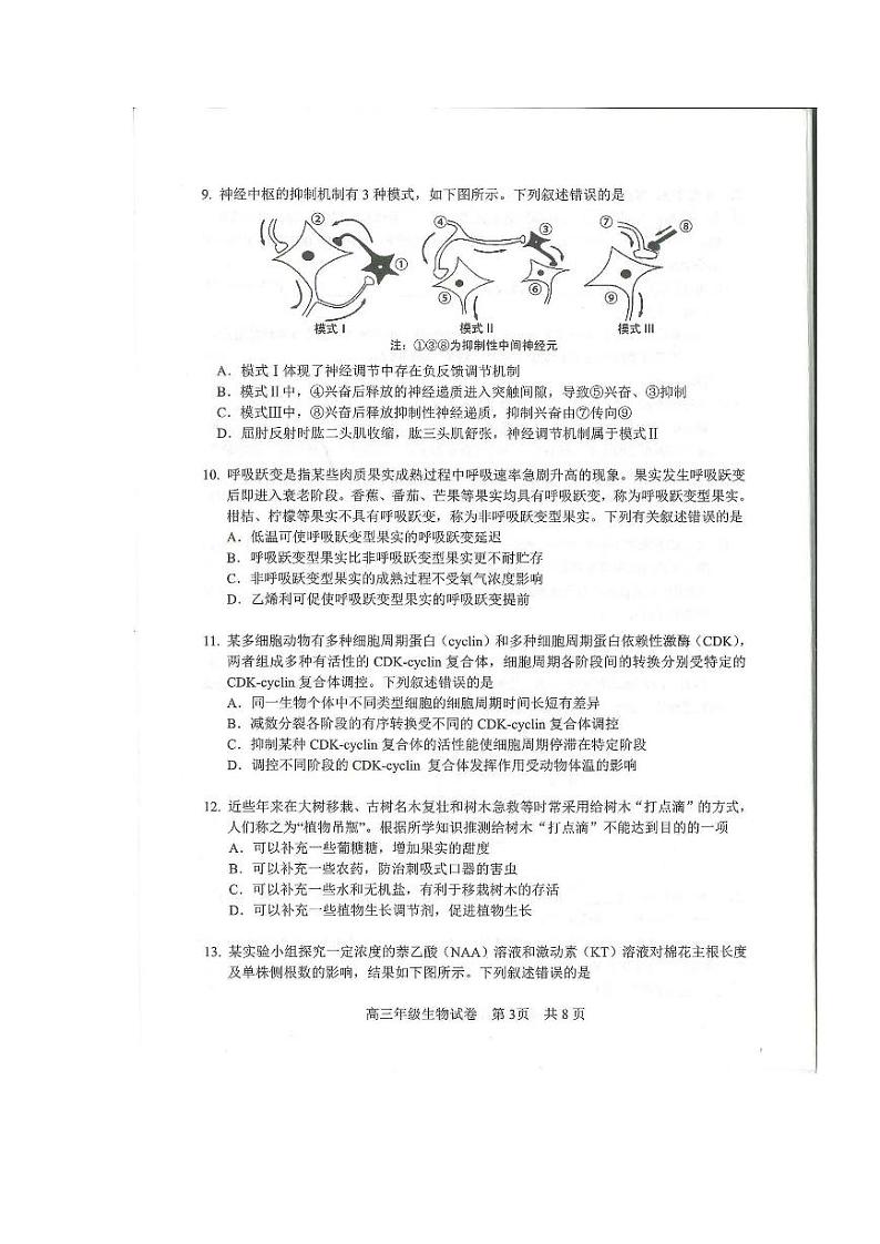 湖北省武汉市武昌区2022届高三年级5月质量检测生物试卷第3页