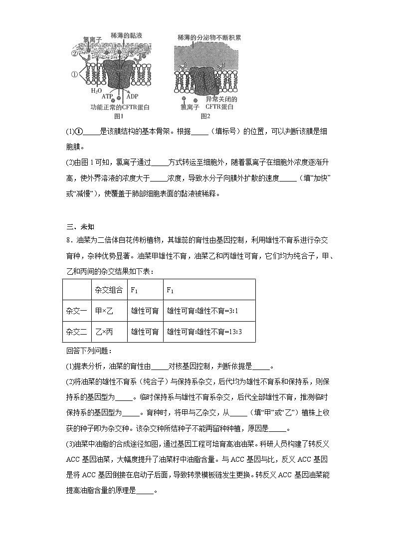 2023届重庆市主城区（九龙坡区）学业质量调研抽测（第一次）生物试题（无答案）03