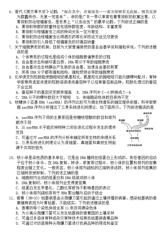 2023届湖北省武汉市第一中学高三5月第一次模拟考试生物试卷 附答案第2页