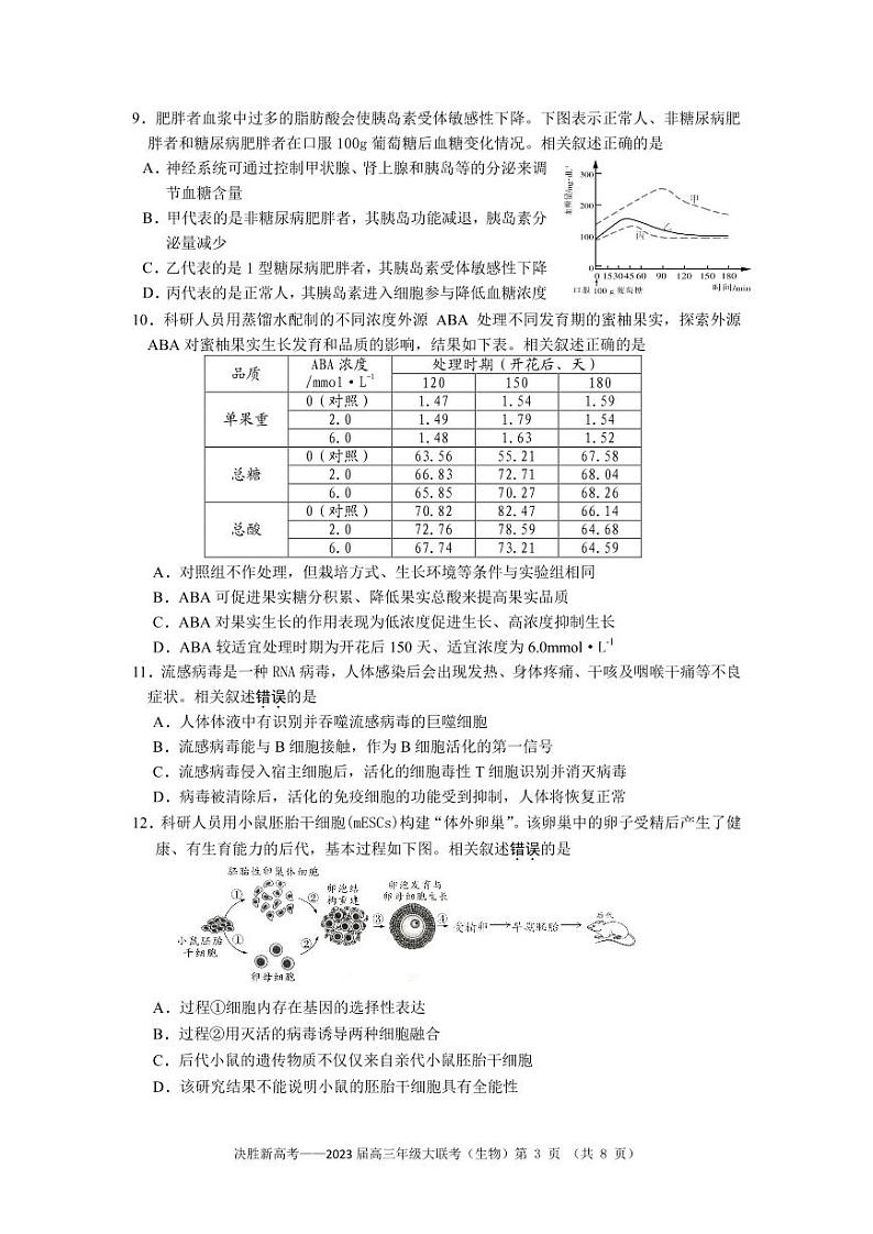 2023届江苏省决胜新高考高三下学期5月份大联考 生物第3页