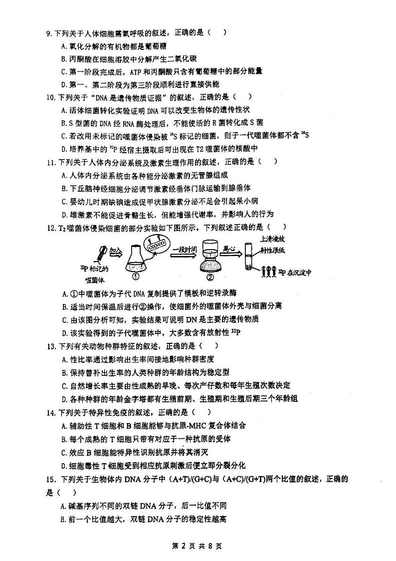 2018届浙江省杭州市学军中学高三4月选考模拟生物试卷（PDF版）第2页