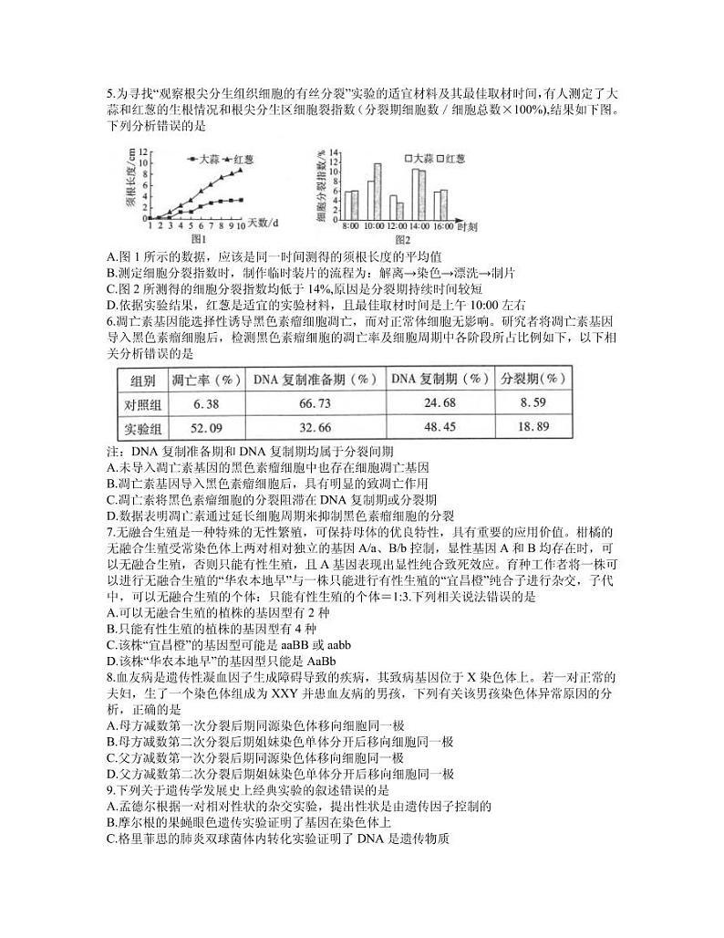 2021届湖北省武汉市高三下学期五月模拟供题训练生物试题 PDF版第2页