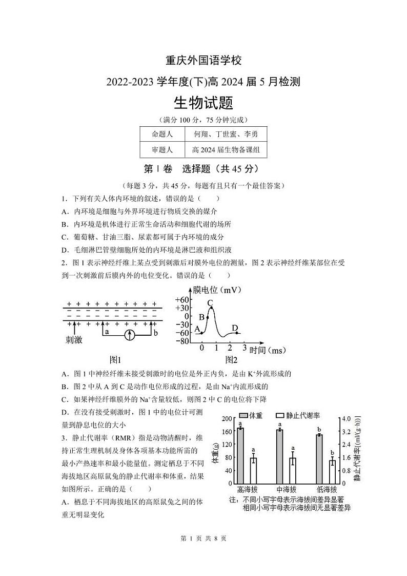 5月检测生物试题第1页