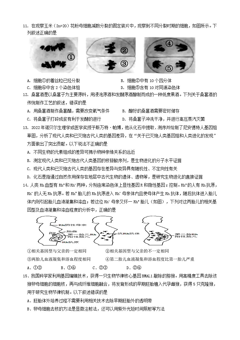 2023届广东省肇庆市实验中学高三适应性考试生物试题及答案第3页