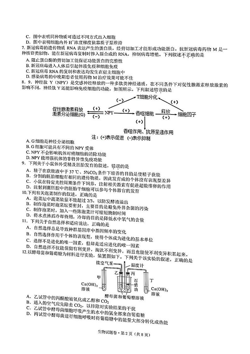 2022届浙江省杭州二中、温州中学、金华一中高三下学期高考模拟 生物 PDF版第2页