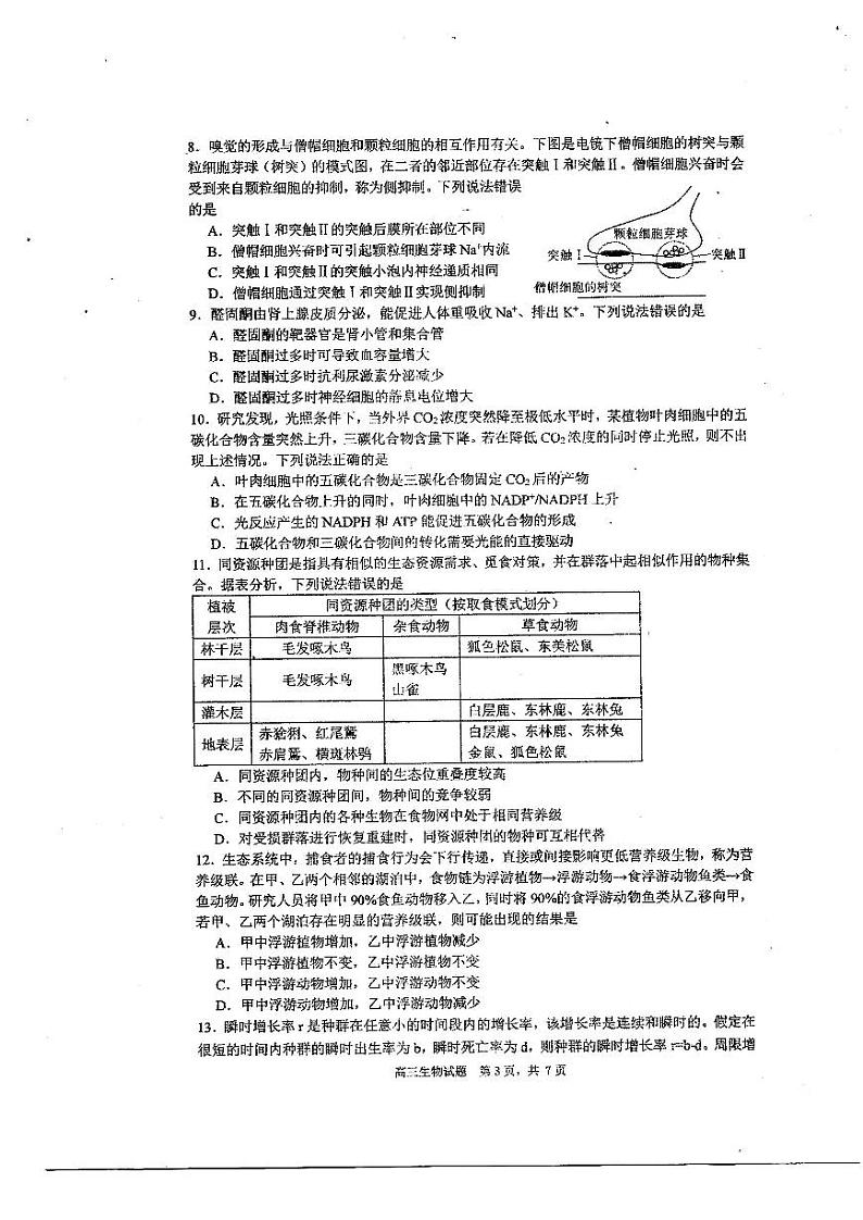 2023届山东省淄博市高三三模生物试题03