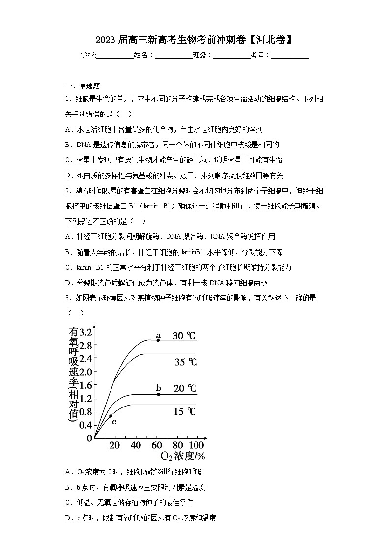 2023届高三新高考生物考前冲刺卷【河北卷】（含解析）第1页