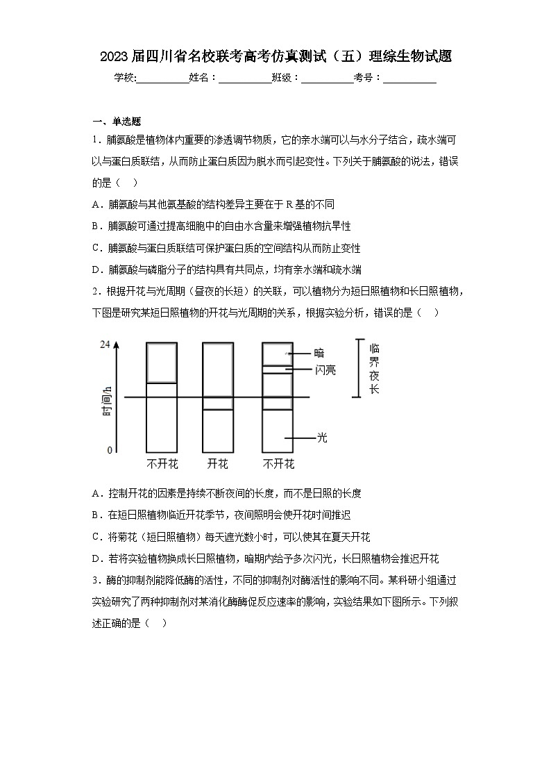 2023届四川省名校联考高考仿真测试（五）理综生物试题（无答案）01