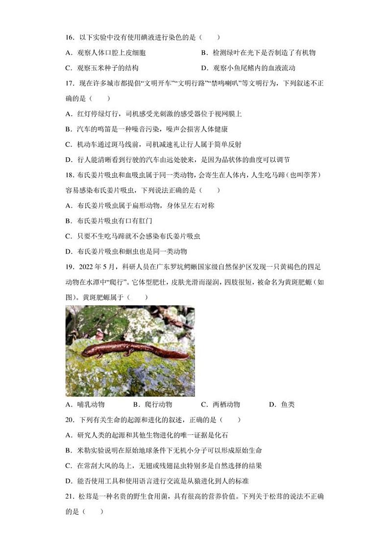 2023届广东省河源市龙川县高三一模生物试题（含答案解析）第3页
