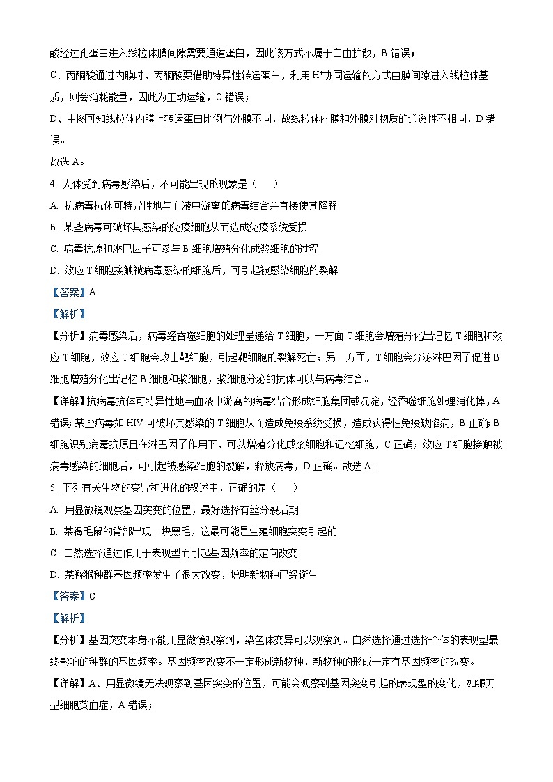 陕西省西北工业大学附中2022-2023学年高三上学期第一次适应性理综生物试题（解析版）第3页