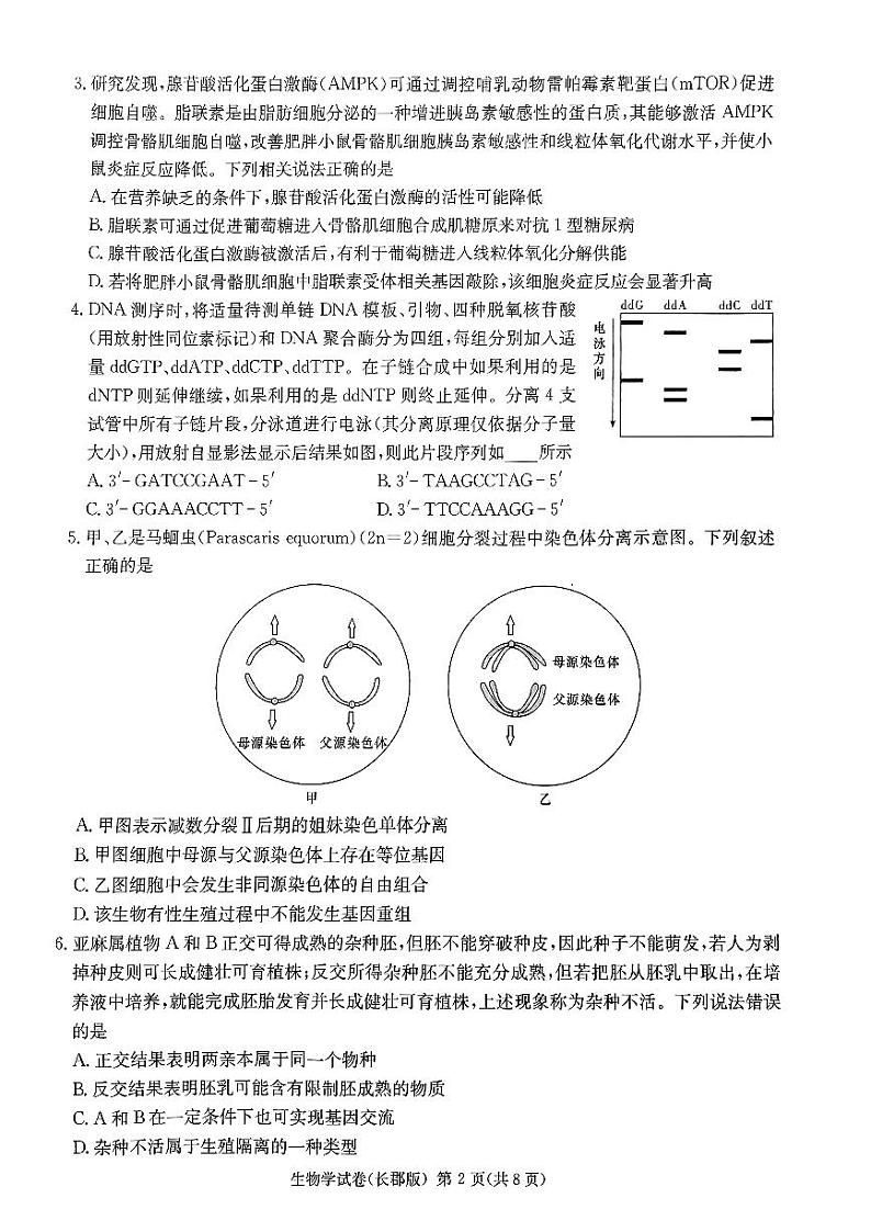 湖南省长沙市长郡中学2023届高三下学期模拟试卷（二）（二模）生物+PDF版含解析02