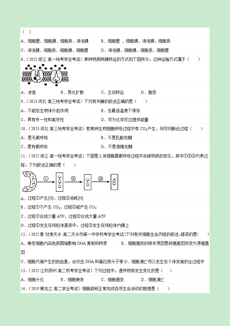 2023年6月福建省普通高中学业水平合格性考试生物模拟卷0202