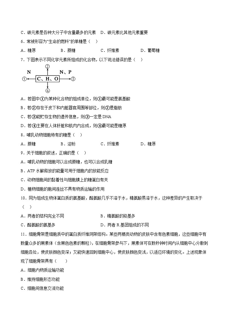 必修1测试卷——2023年高中生物学业水平考试专项精讲+测试02