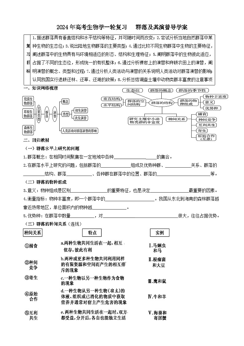 2024届高考生物一轮复习群落及其演替导学案01