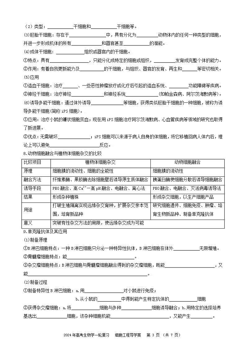 2024届高三生物一轮复习 细胞工程导学案第3页