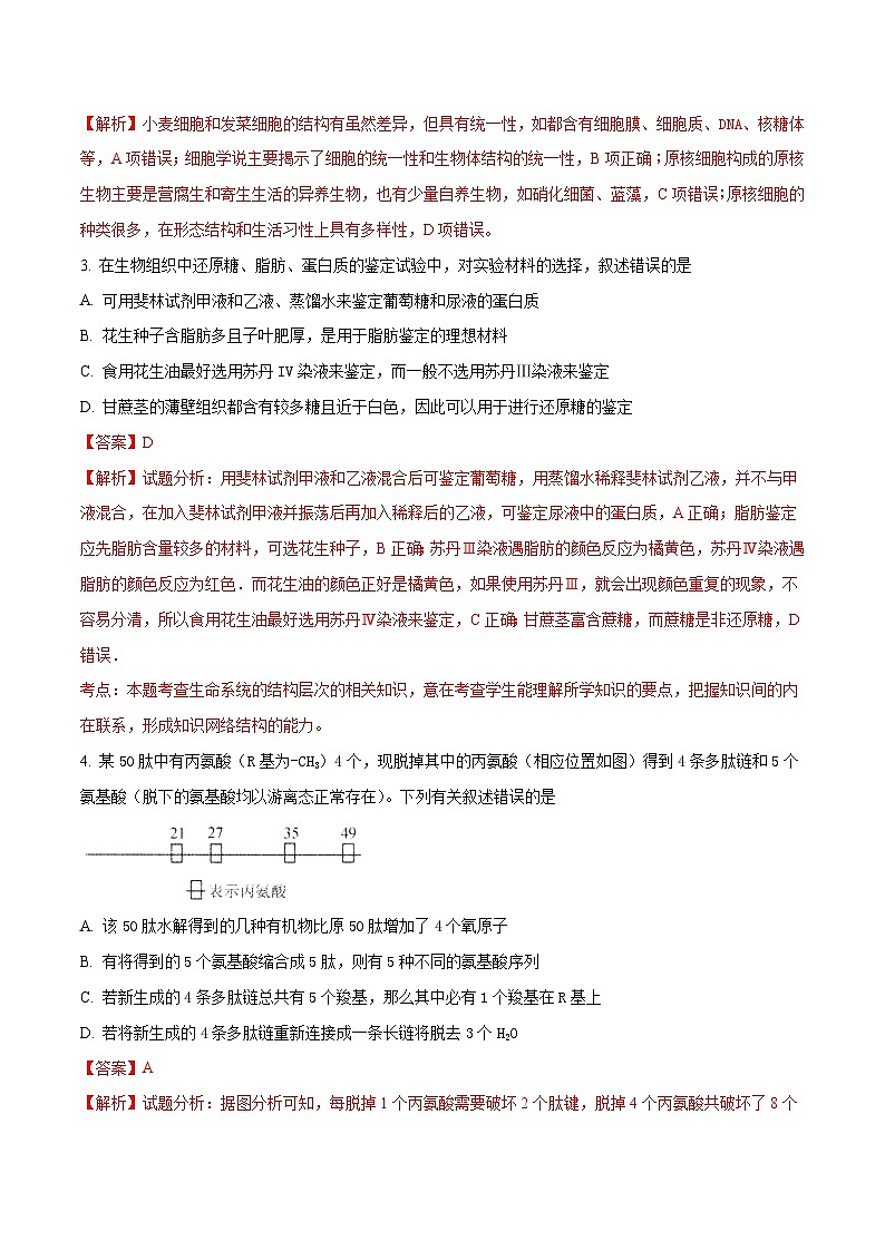 河北省衡水中学2018届高三上学期一调考试生物试题02