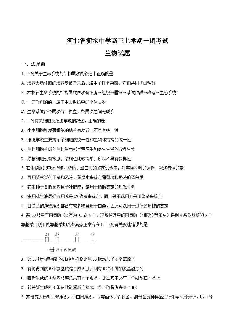 河北省衡水中学2018届高三上学期一调考试生物试题01