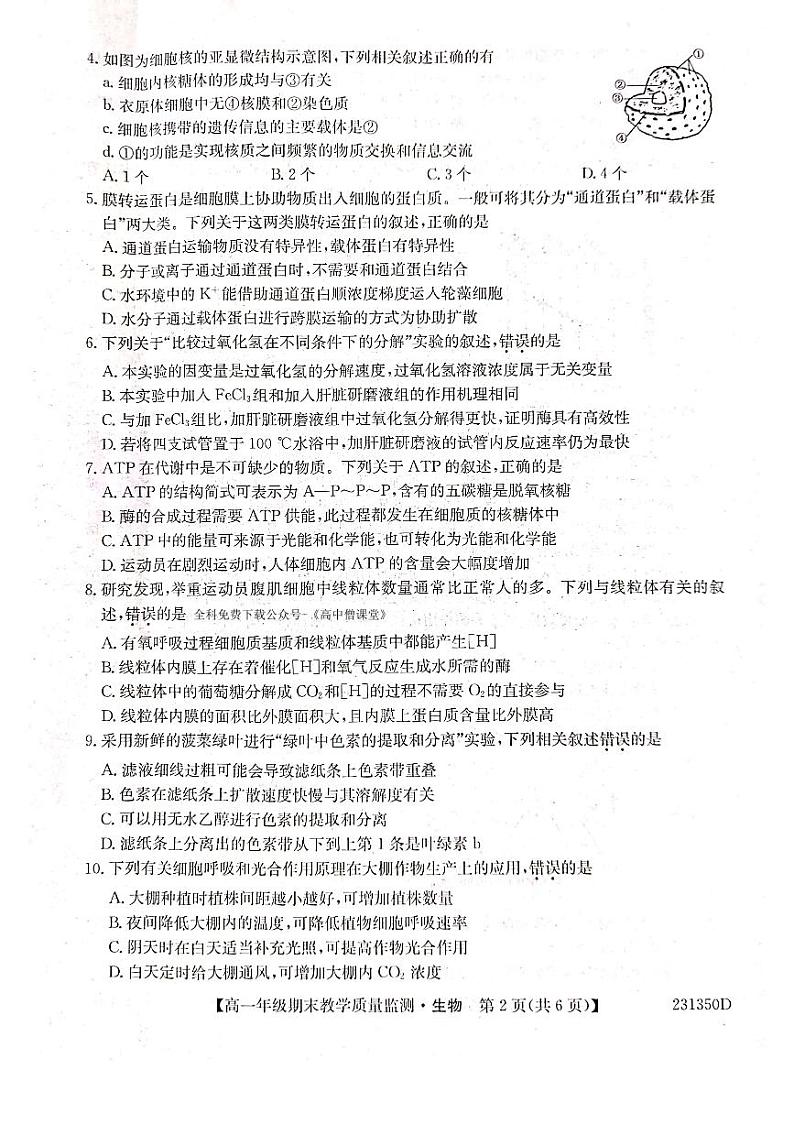 2022-2023学年河北省沧州市高一上学期期末教学质量监测生物试题 扫描版02