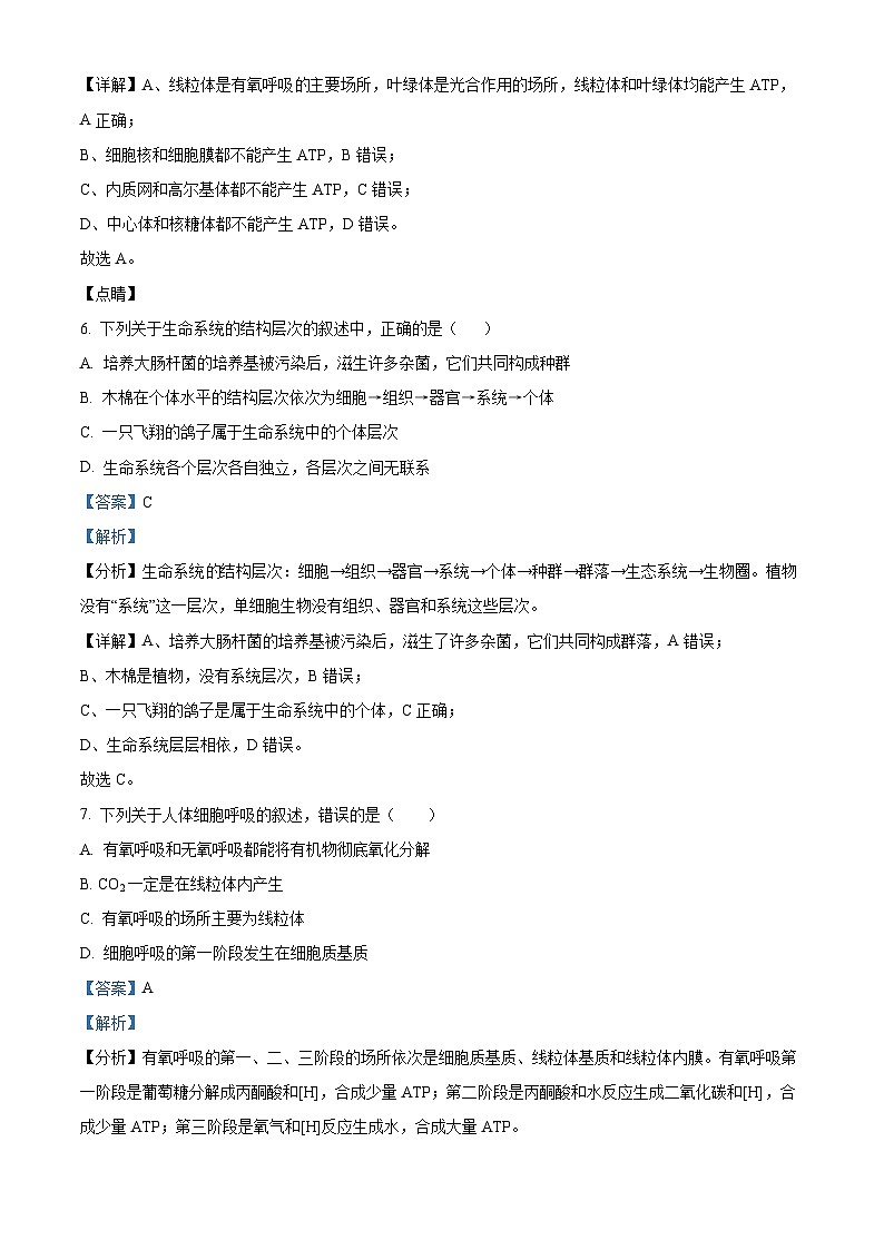2022—2023学年河南省洛阳市洛宁县第一高级中学高一上学期期末模拟生物试题（解析版）03