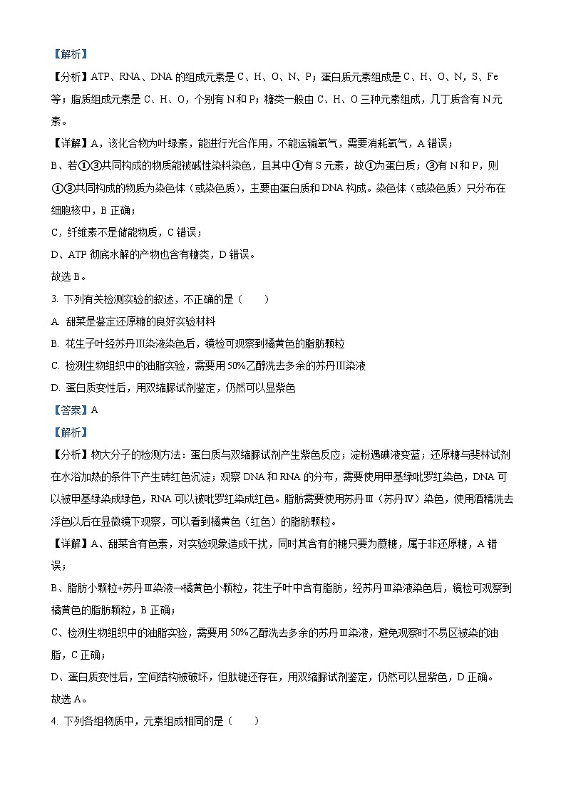2022-2023学年河南省郑州市七中高一上学期期末生物试题（解析版）02