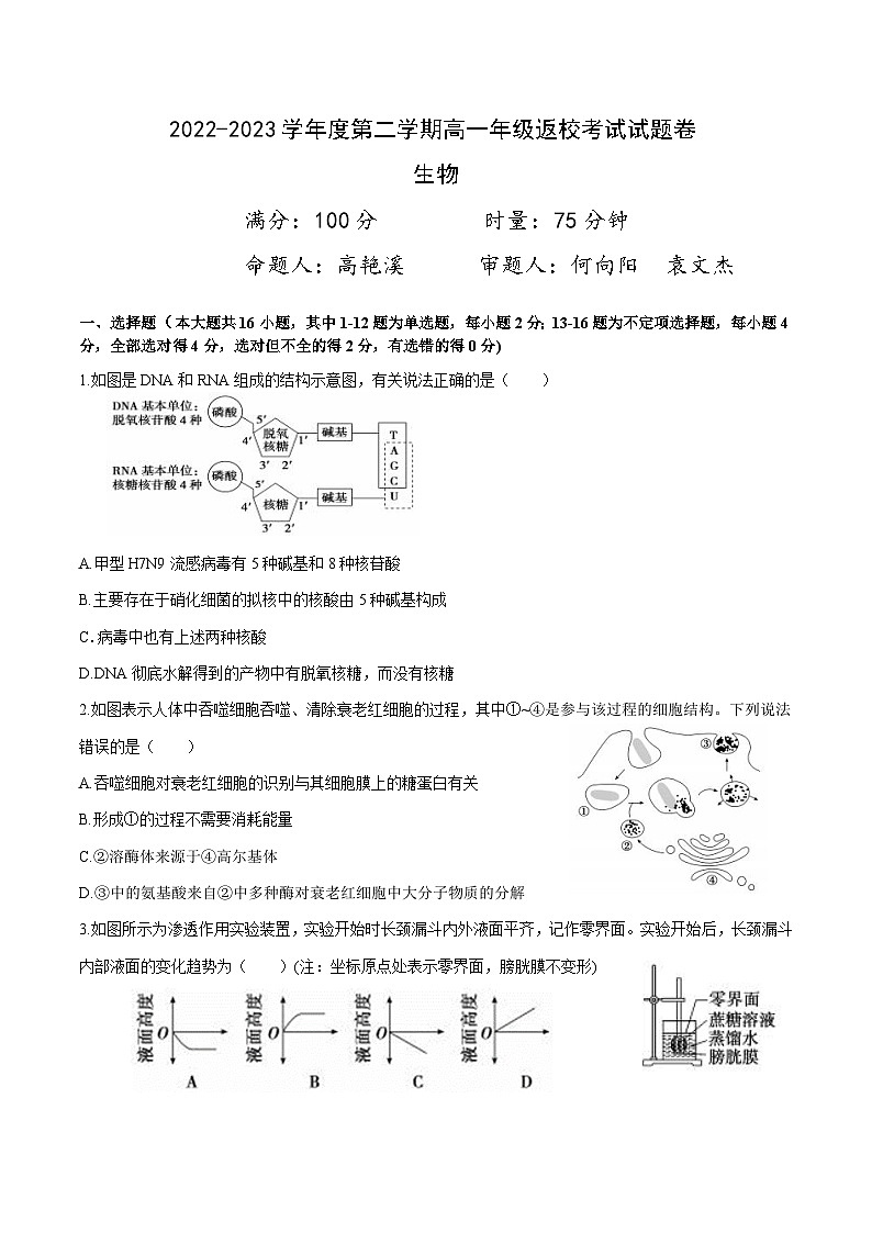 2022-2023学年湖南省岳阳市第五中学高一下学期开学考试生物试题第1页