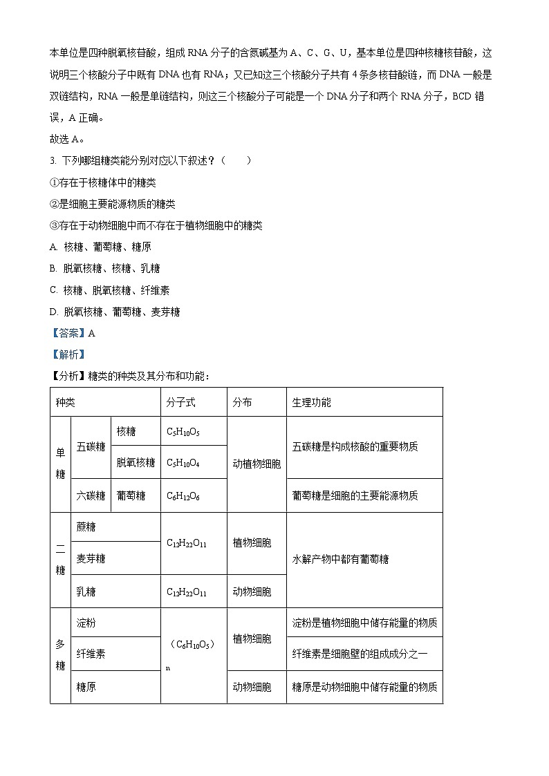 2022-2023学年吉林省长春市农安县实验中学高一上学期期末生物试题（解析版）02