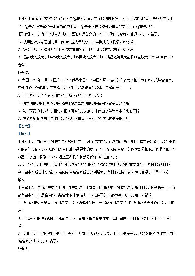 2022-2023学年四川省成都市树德中学高一上学期期末模拟生物试题（解析版）第3页