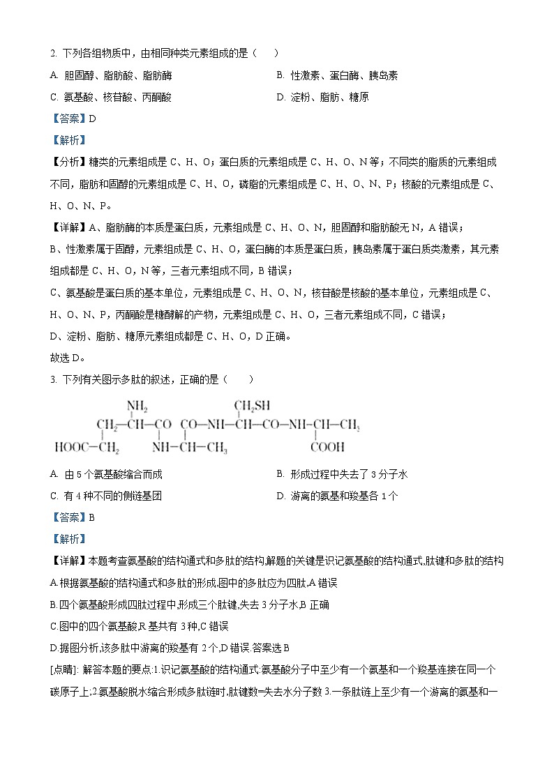2022—2023学年四川省眉山仁寿一中高一上学期期末教学质量检测生物试题（解析版）02