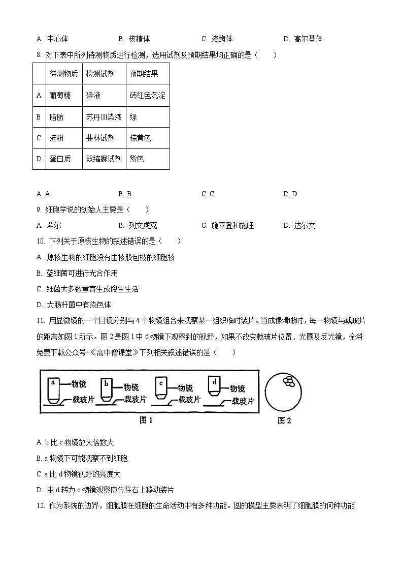 江苏省南京市2022-2023学年高一上学期期末学情调研测试 生物 Word版含答案第2页