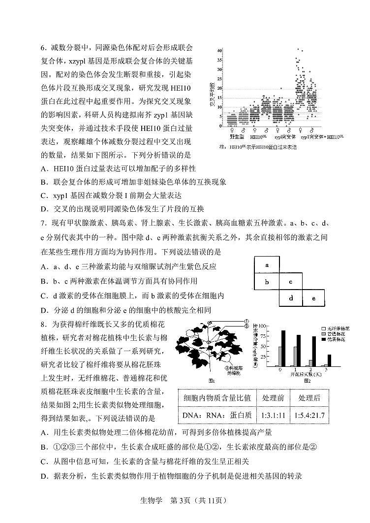 2022年天津市普通高中学业水平等级性考试猜题生物试卷03