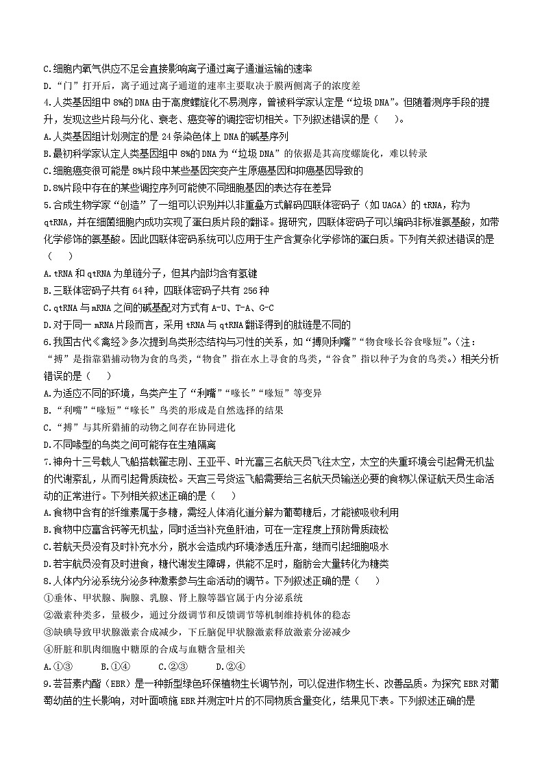 2023届广东省惠州市实验中学高三5月适应性考试生物试题第2页