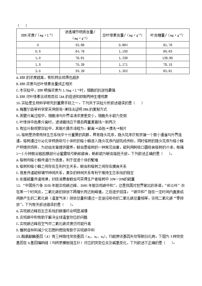 2023届广东省惠州市实验中学高三5月适应性考试生物试题第3页