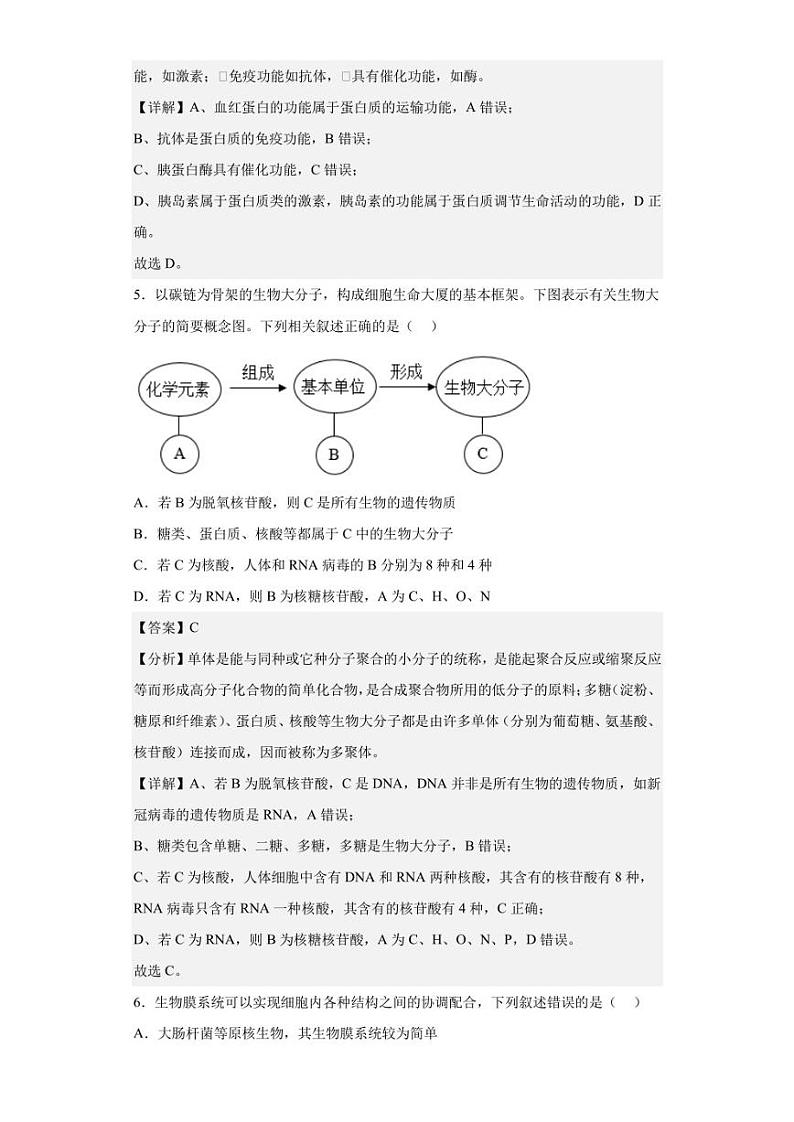 2022-2023学年四川省凉山彝族自治州高一上学期期末检测生物试题（解析版）03