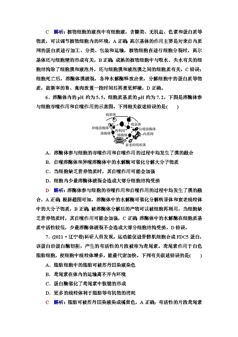 高考生物总复习课时质量评价5细胞器之间的分工合作含答案 试卷03