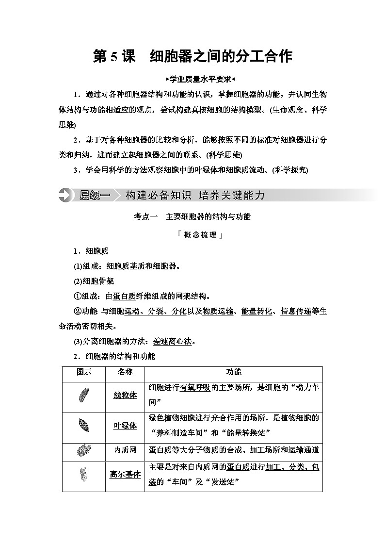 高考生物总复习第2单元第5课细胞器之间的分工合作学案01