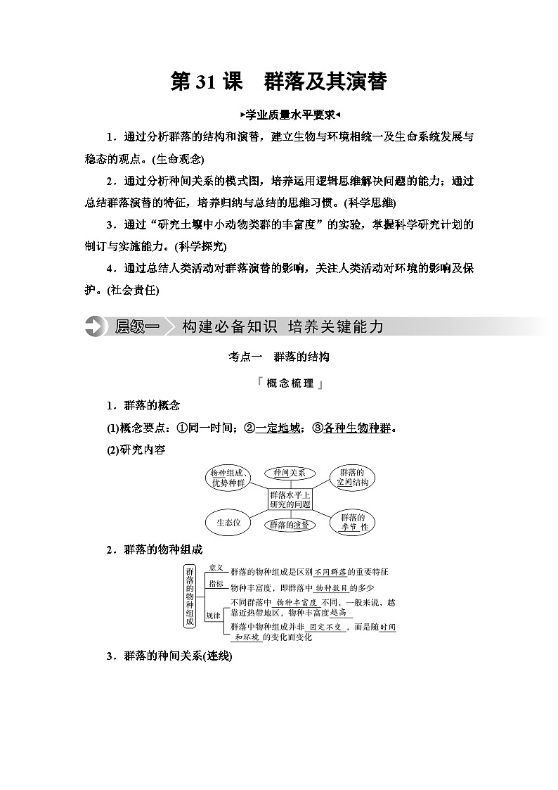 高考生物总复习第9单元第31课群落及其演替学案第1页