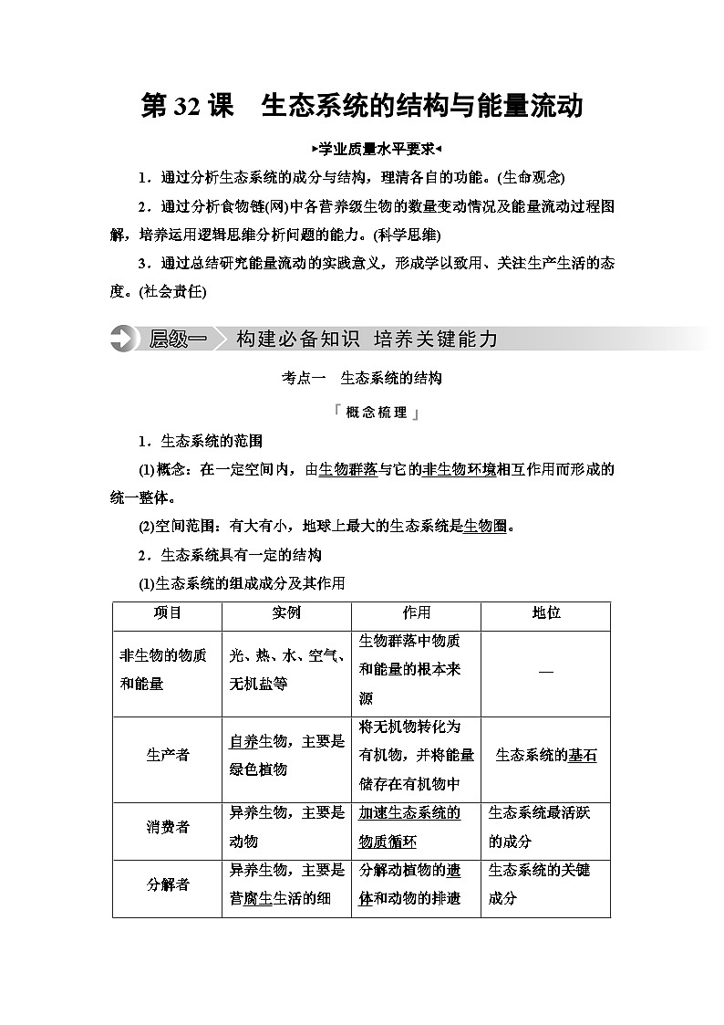 高考生物总复习第9单元第32课生态系统的结构与能量流动学案01