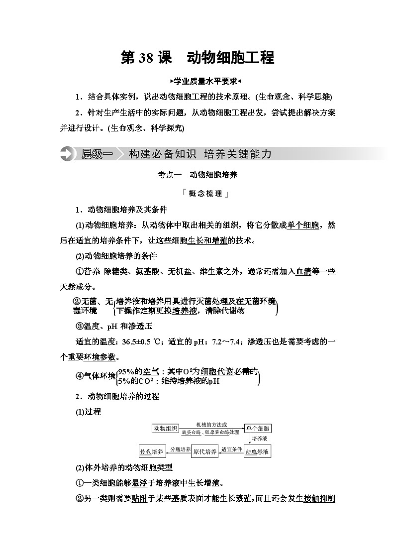 高考生物总复习第10单元第38课动物细胞工程学案第1页
