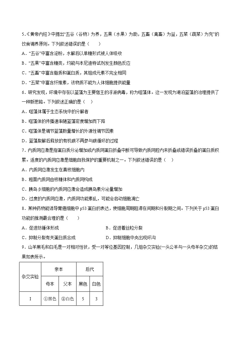 卷01-【冲刺抢分】2023年高考生物临考压轴卷01（浙江卷）（原卷版）第2页