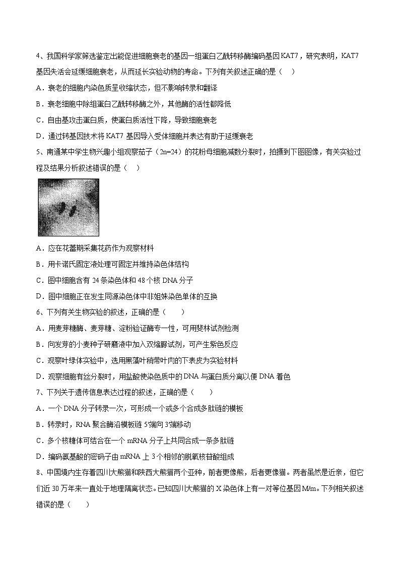 卷04-【冲刺抢分】2023年高考生物临考压轴卷（江苏卷）（原卷版）第2页