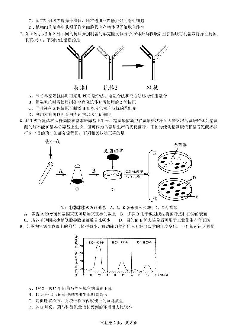 江苏省扬州市2023届高三考前调研测试三模生物试卷+答案02