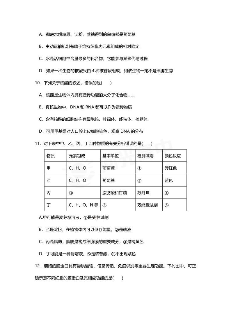 专题01 押题卷 细胞的分子组成第3页