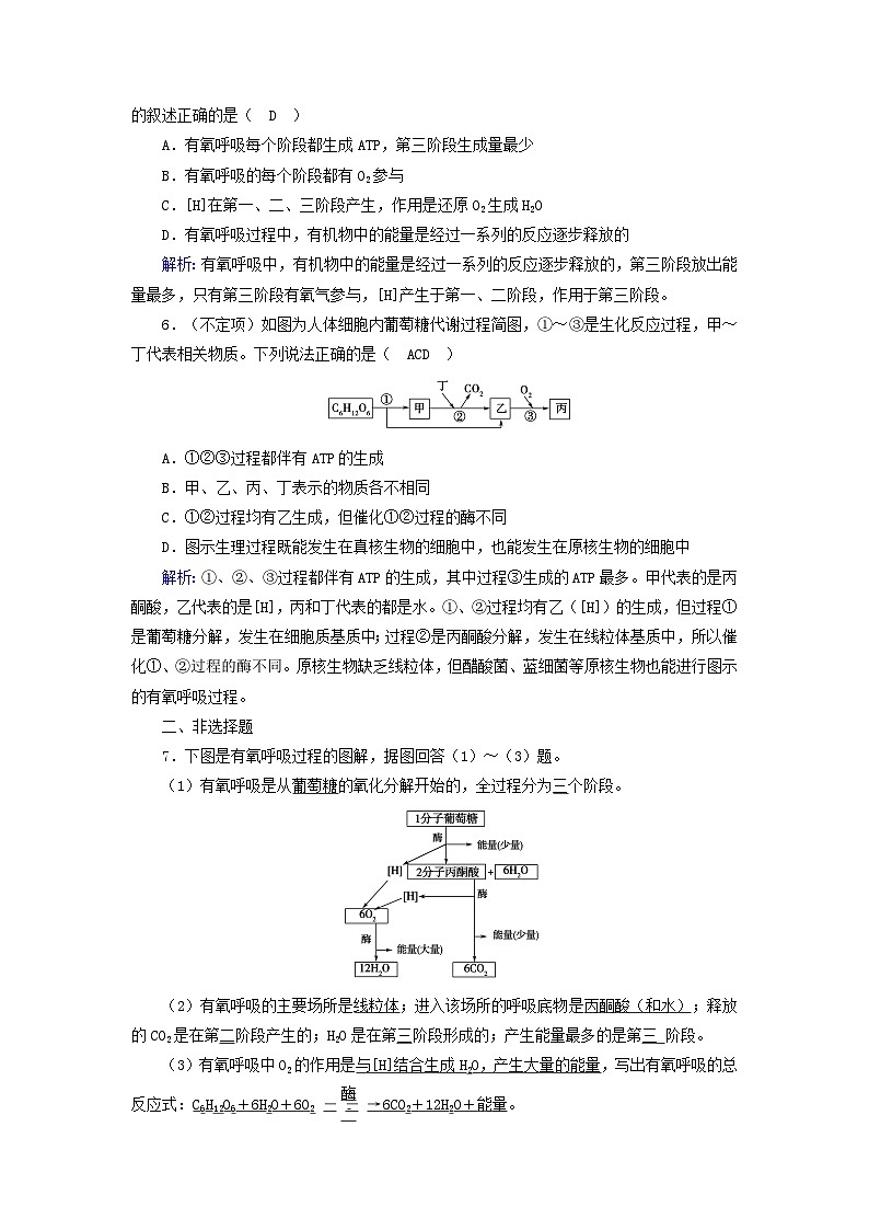 新教材2023年高中生物第5章细胞的能量供应和利用第3节细胞呼吸的原理和应用第1课时细胞呼吸的方式和有氧呼吸过程夯基提能作业新人教版必修103