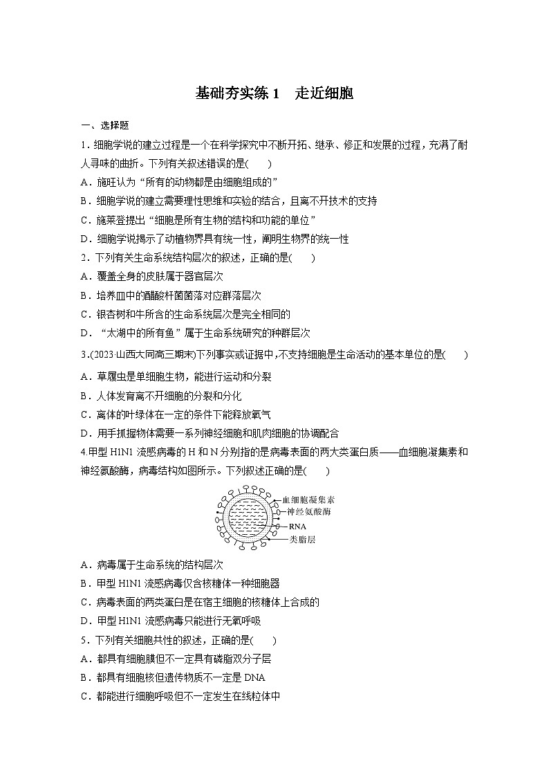 2024届高三生物一轮复习基础夯实练1：走近细胞第1页