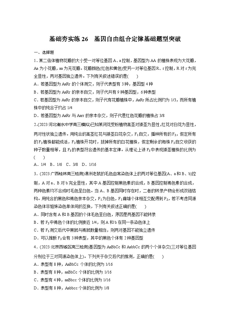 2024届高三生物一轮复习基础夯实练26：基因自由组合定律基础题型突破第1页
