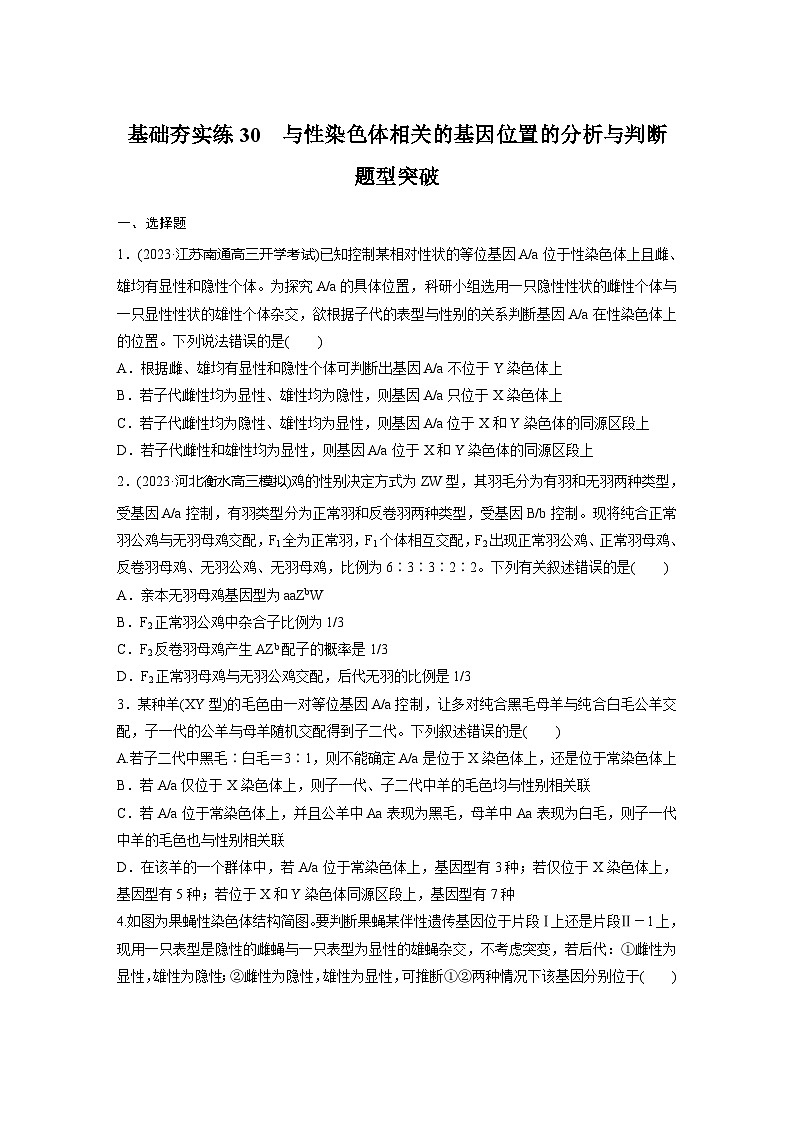 2024届高三生物一轮复习基础夯实练30：与性染色体相关的基因位置的分析与判断题型突破第1页